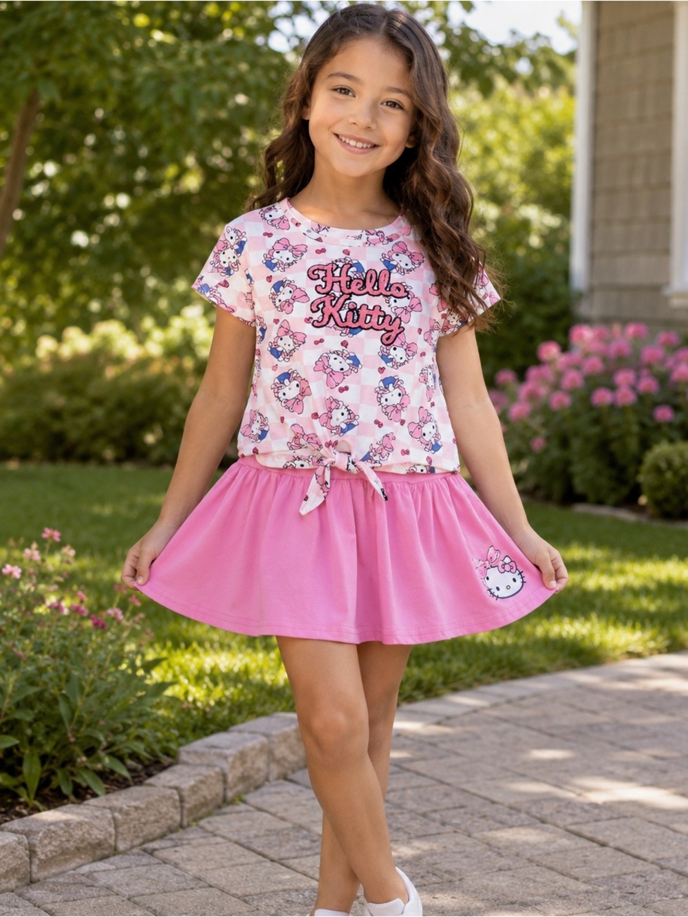 Hello Kitty Pink and White Girl’s Two-Piece Skirt Set